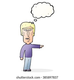 cartoon pointing man with thought bubble
