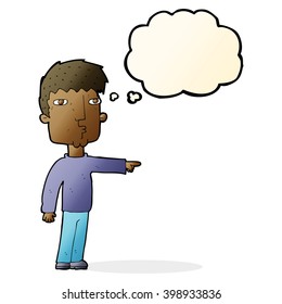 cartoon pointing man with thought bubble
