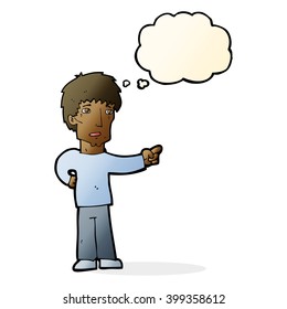 cartoon pointing man with thought bubble