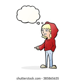 cartoon pointing teenager with thought bubble