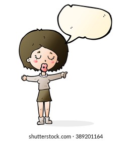 cartoon pointing woman with speech bubble