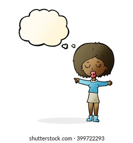 cartoon pointing woman with thought bubble