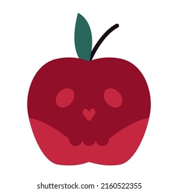 Cartoon poison apple for fairy tale Snow White and seven dwarfs. Flat style fruit for Halloween party. Vector illustration.