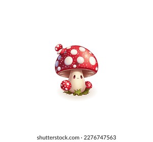 Cartoon poisonous mushroom fly agaric on a white background. Vector illustration	