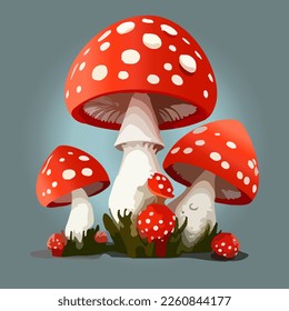 Cartoon poisonous mushroom with a red hat. Vector illustration