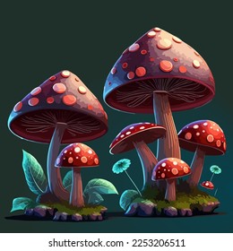 Cartoon poisonous mushrooms. Vector illustration, print for background, print on fabric, paper, wallpaper, packaging.	