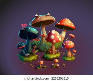 Cartoon poisonous mushrooms. Vector illustration, print for background, print on fabric, paper, wallpaper, packaging.	