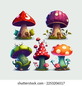 Cartoon poisonous mushrooms. Vector illustration, print for background, print on fabric, paper, wallpaper, packaging.	