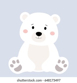 Cartoon polar animal, cute white bear on blue backgrounds. Flat design. Vector Illustration.