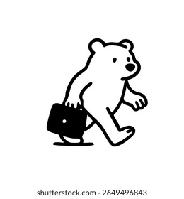 Um urso polar de desenho animado carregando uma pasta