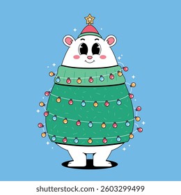Cartoon polar bear with christmas light