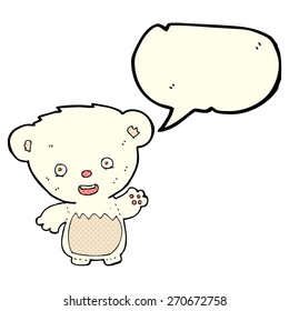 cartoon polar bear cub waving with speech bubble