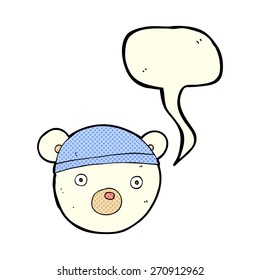 cartoon polar bear cub wearing hat with speech bubble