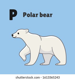 Cartoon polar bear, cute character for children. Vector illustration in cartoon style for abc book, poster, postcard. Animal alphabet - letter P.