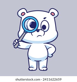 Cartoon polar bear detective playing magnifying