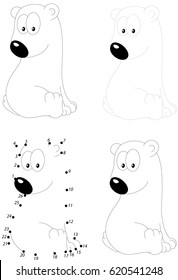 Cartoon polar bear. Dot to dot educational game for kids