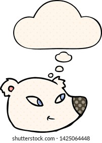 Cartoon Polar Bear Face With Thought Bubble In Comic Book Style