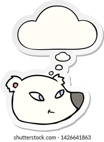 cartoon polar bear face with thought bubble as a printed sticker