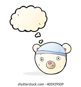 desenho animado urso polar face com bolha de pensamento