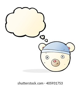 desenho animado urso polar face com bolha de pensamento