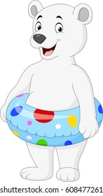Cartoon polar bear with inflatable ring