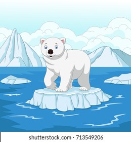 Cartoon polar bear isolated on ice floe