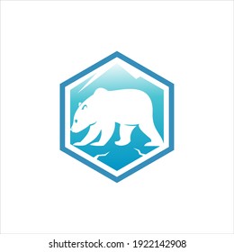 cartoon polar bear logo badge design, wild animal vector element or nature and fauna icon template