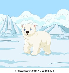 Cartoon polar bear in snowfield