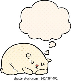 cartoon polar bear with thought bubble in comic book style