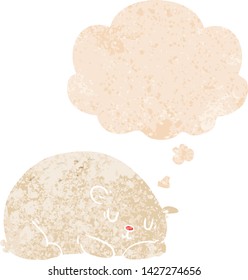 cartoon polar bear with thought bubble in grunge distressed retro textured style