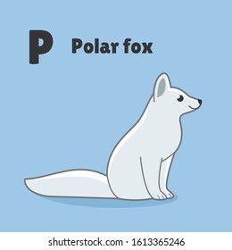 Cartoon polar fox, cute character for children. Vector illustration in cartoon style for abc book, poster, postcard. Animal alphabet - letter P.