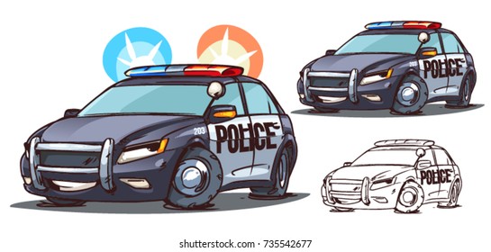 Cartoon Police Car Character Isolated on White background