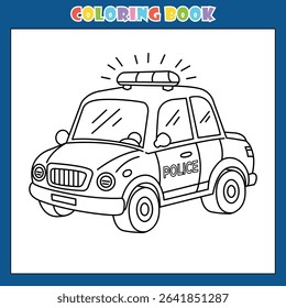 Cartoon Police Car Illustration for Coloring Book Activities