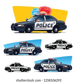 Cartoon Police Car. Vector illustation isolated on white background