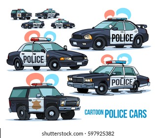 Cartoon Police Cars isolated on white svg