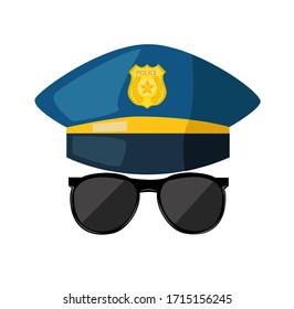 Cartoon police hat, sunglass  and gold badge vector