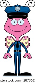 A cartoon police officer butterfly smiling.