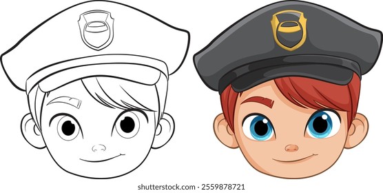 Cartoon police officer with hat and badge