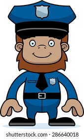 A cartoon police officer sasquatch smiling.