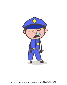 Cartoon Police Officer Sleepy Face