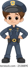 Cartoon policial uniformizado de pé confiante