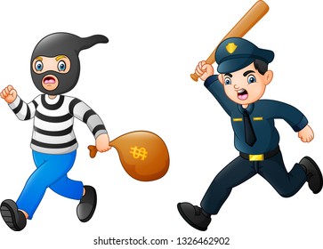 Cartoon Policeman chasing a thief