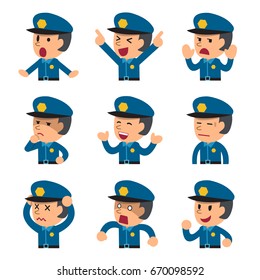 Cartoon a policeman faces showing different emotions