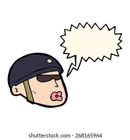 Karikaturenkopf mit Sprechblase