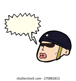 cartoon policeman head with speech bubble