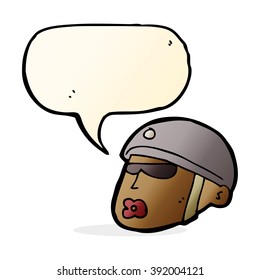 cartoon policeman head with speech bubble