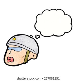 cartoon policeman head with thought bubble