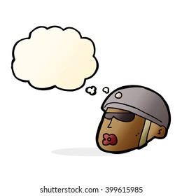 cartoon policeman head with thought bubble