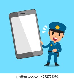 Cartoon policeman with smartphone