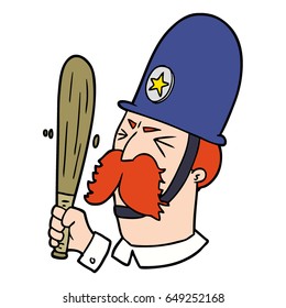 Cartoon Policeman Waving Baton